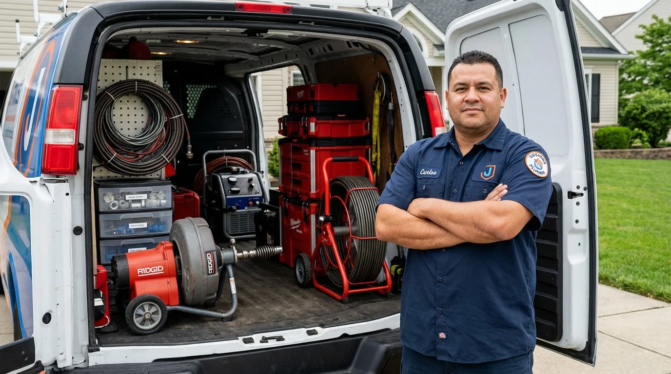 Professional drain cleaning equipment and Johns Plumbing LLC plumber in Woodworth