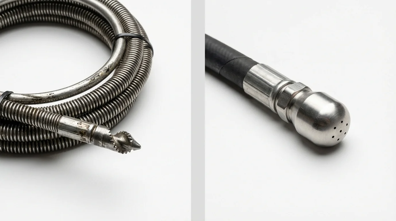 Drain snake cable and hydro jetting nozzle used for drain cleaning in Woodworth, LA
