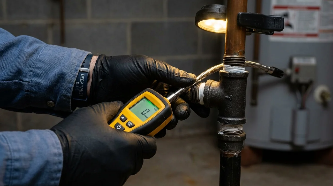 Gas leak detection with electronic sniffer by Johns Plumbing LLC in Woodworth