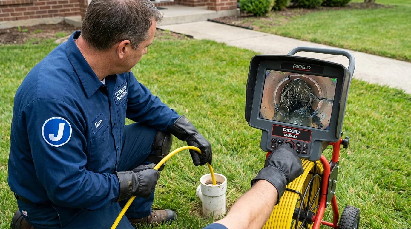Sewer camera inspection being performed by Johns Plumbing LLC in Woodworth