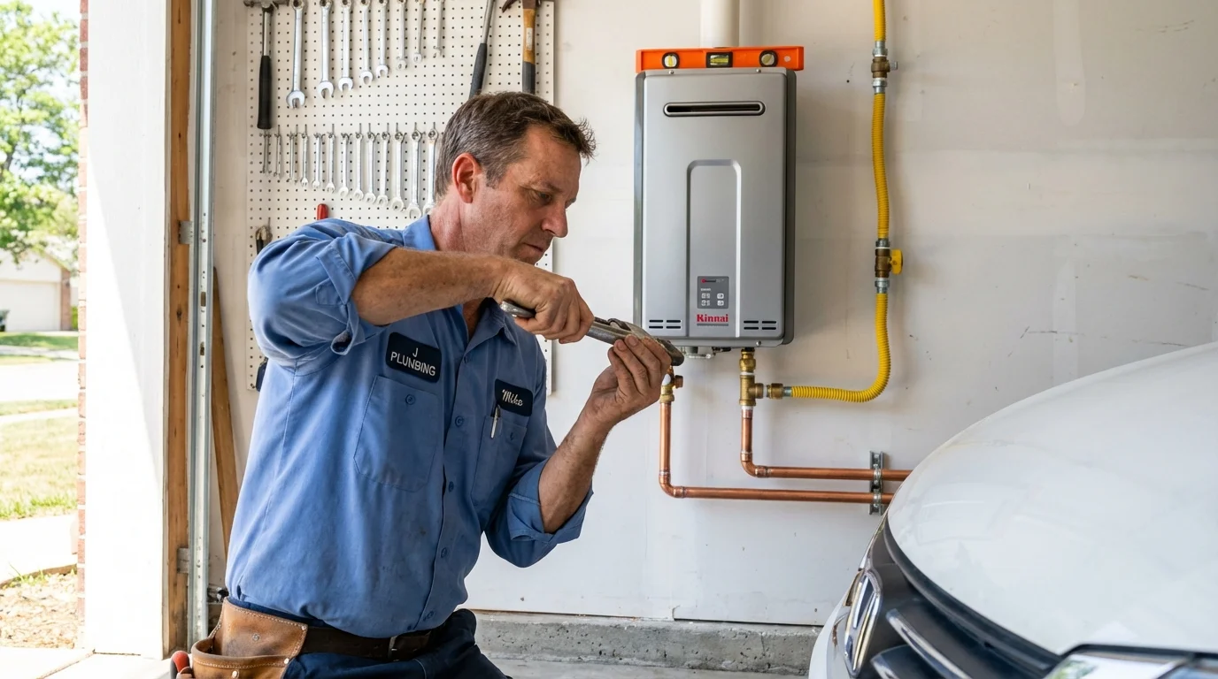 Tankless water heater installation by a Johns Plumbing LLC plumber in Woodworth